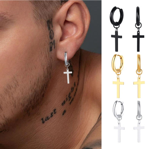 Cross Earrings Mens, Huggie Hoop Earrings,mens Stainless Steel Conch Hoop Cross  Earring Without Piercing | Fruugo AE